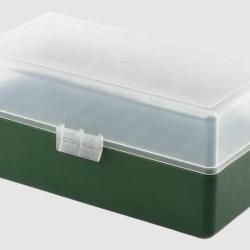 Boîte de rangement verte couvercle transparent 50 munitions calibre 223