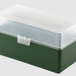 Boîte de rangement verte couvercle transparent 50 munitions calibre 243