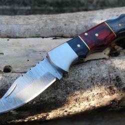 Couteau Lame Damas 128 Couches Manche 3 Bois Façon Buck 112 Lockback Fabr Artisanale