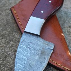 Couteau Derringer Skinner Damas Lame Acier 256 Couches Manche Micarta Fabric Artisanale Etui Cuir 01