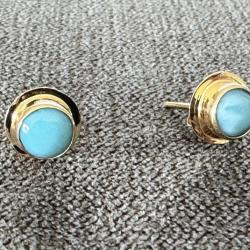 Boucles d'oreilles or massif 14 carats - Clip - tr&egrave;s jolies pierres bleues