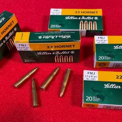 100 MUNITIONS SELLIER ET BELLOT, CAL : 22 HORNET, 45 grs, 2,9 g, FMJ.