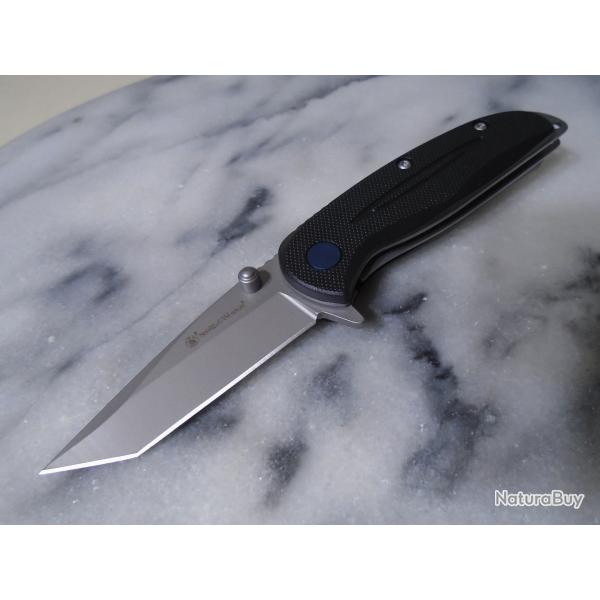 Couteau Backup Smith & Wesson Tactical Tanto Lame Acier 8Cr13MoV Manche Nylon Noir Linerlock Clip