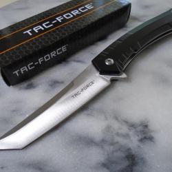 Couteau Pliant Tac Force Tanto Ouverture Assistée Lame Acier 3Cr13MoV Aluminum Noir Linerlock Clip