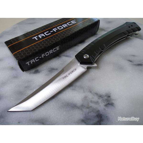 Couteau Pliant Tac Force Tanto Ouverture Assiste Lame Acier 3Cr13MoV Aluminum Noir Linerlock Clip