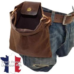 Bourse cartouchi&egrave;re de ceinture en cuir PU et toile - Stock France