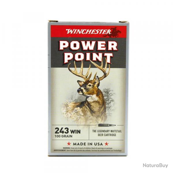 Boite de 20 Balles Power-point Super X pointe molle plomb 243 win