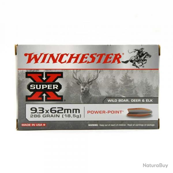 Boite de 20 Balles Power-point Super X pointe molle plomb 9.3x62