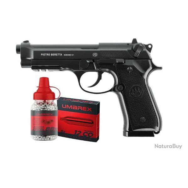 Pack Pistolet BERETTA M92A1 co2 cal.4.5 + 5 co2 + billes