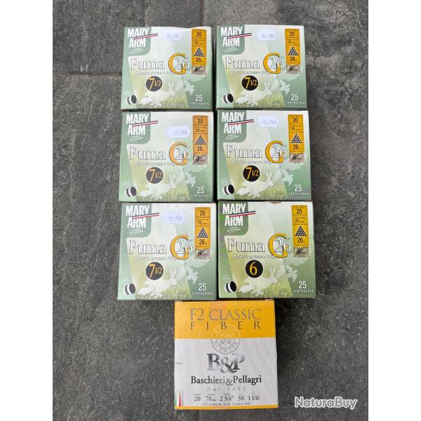 Lot cartouches calibre 20/70 bourre grasse