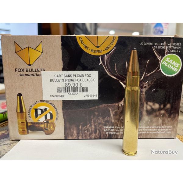 BF25! Balles Fox Bullets Sans Plomb 9,3x62