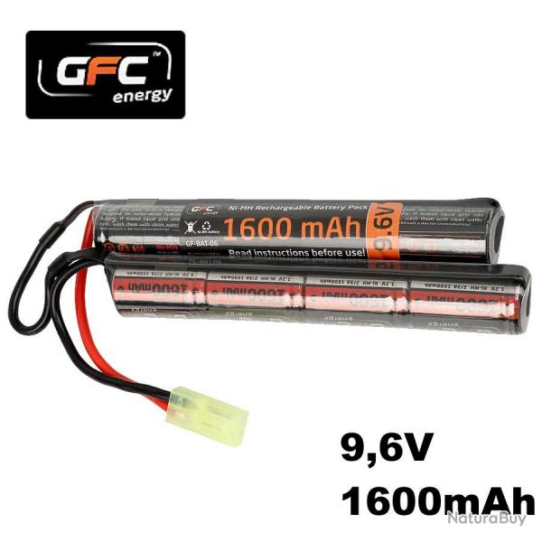 Batterie airsoft NiMH 9,6V 1600mAh GFC Energy - 2 modules type crane pour AEG M4