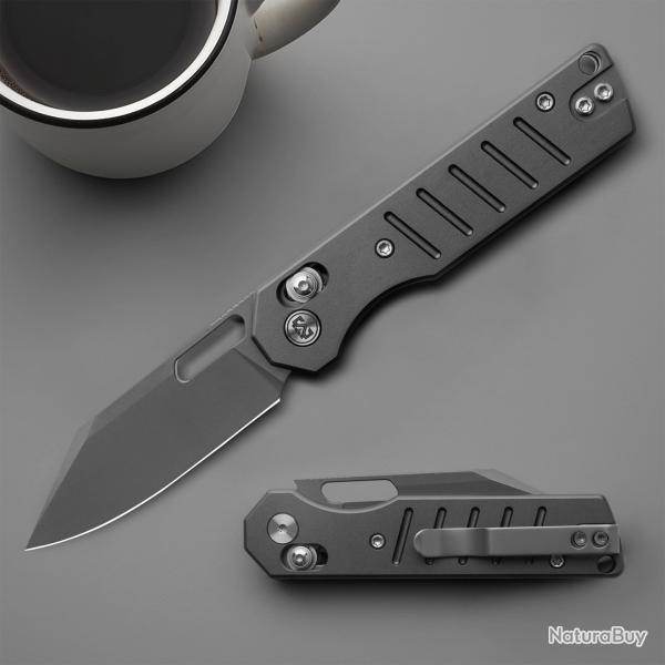 Couteau Miguron Gatov Cross-bar Lock Lame Acier D2 PVD Gris Manche Alu Gris Fonc MGR822ADG