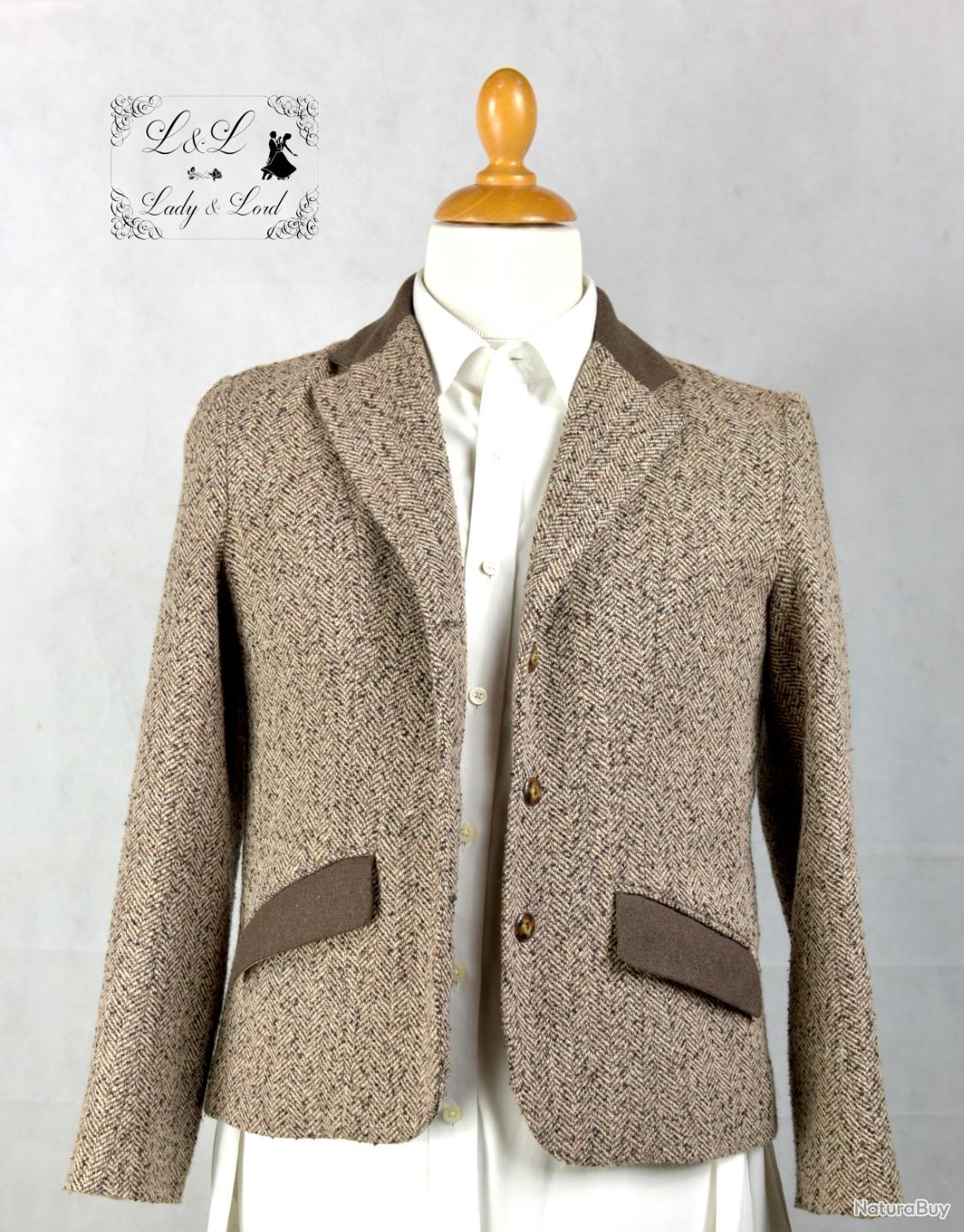 Blazer Femme En Tweed Beige Taille 40 - Marque Choklate - Neuf Avec étiquettes - Style Smoking Chic