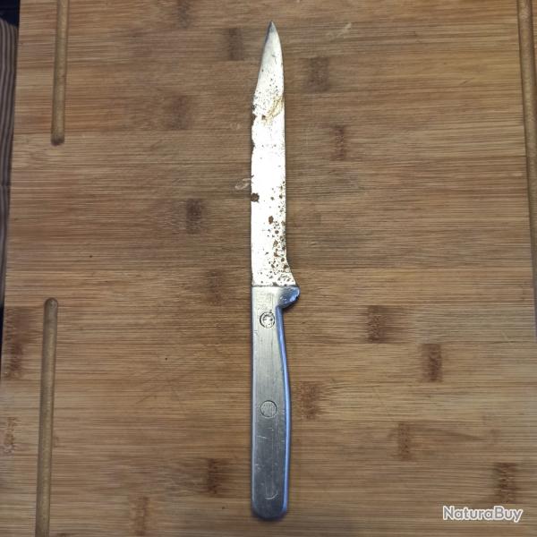 Grand couteau artisanal en alu, lame mtal sans marquage,  nettoyer