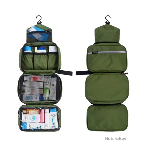 Trousse de toilette suspendue impermable Unisexe Grande capacit Voyage Vert militaire