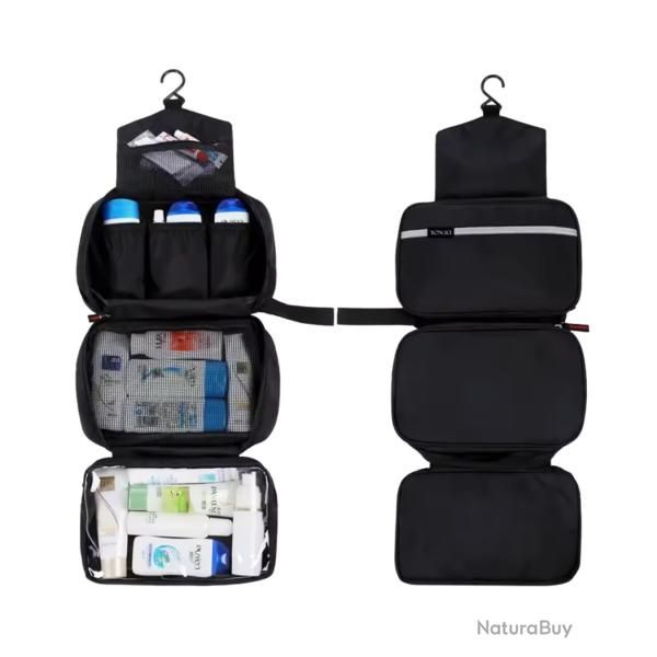 Trousse de toilette suspendue impermable Unisexe Grande capacit Voyage Noir