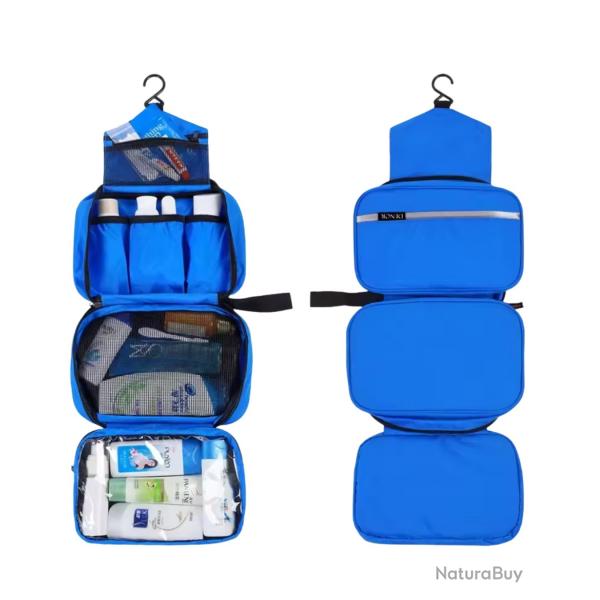 Trousse de toilette suspendue impermable Unisexe Grande capacit Voyage Bleu