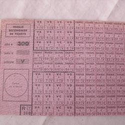 WW2/POST FRANCE TICKET RATIONNEMENT FRANCAIS FEUILLE SECONDAIRE SÉRIE 300 CATÉGORIE V PRIX POUR 1