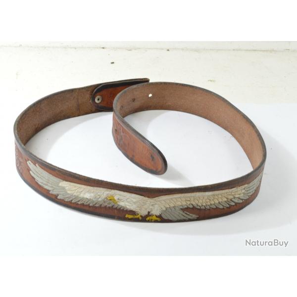 Ancien cuir de ceinture style western USA aigle amricain 95cm