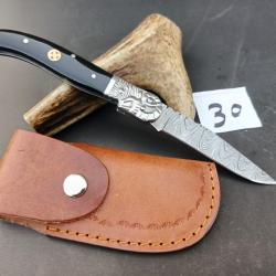 couteau de poche pliant laguiole Fait À Main Lame Acier Damas Manche corne de Buffle 30