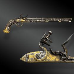 PISTOLET GRAND LUXE, A SILEX, POUR LE MARCHE ORIENTAL, Signé H. JAMES - Période Empire