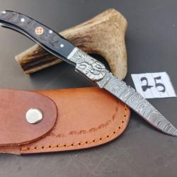 couteau de poche pliant laguiole Fait À Main Lame Acier Damas Manche corne de Belier 25