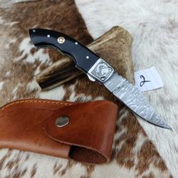 couteau de poche pliant  Fait À Main Lame Acier Damas Manche corne de Belier 26