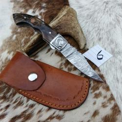 couteau de poche pliant  Fait À Main Lame Acier Damas Manche en Corne de Bélier 06