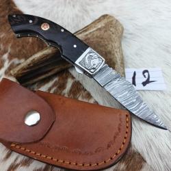 couteau de poche pliant  Fait À Main Lame Acier Damas Manche en Bois de Wengé 12