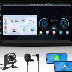 Autoradio 2DIN Bluetooth avec CarPlay & Android Auto, 7 Pouces Écran Tactile HD, Bouton Rotatif, USB