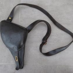 Etui Jambon Révolver Règlementaire MAS Chamelot Delvigne ou Civil 1873 1874 cuir noir avec bretelle