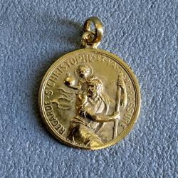 Pendentif or massif 18 carats - Saint Christophe - catholique - Chr&eacute;tien - m&eacute;daille - Art nouveau
