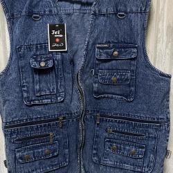 gilet sans manche en jeans multi poches