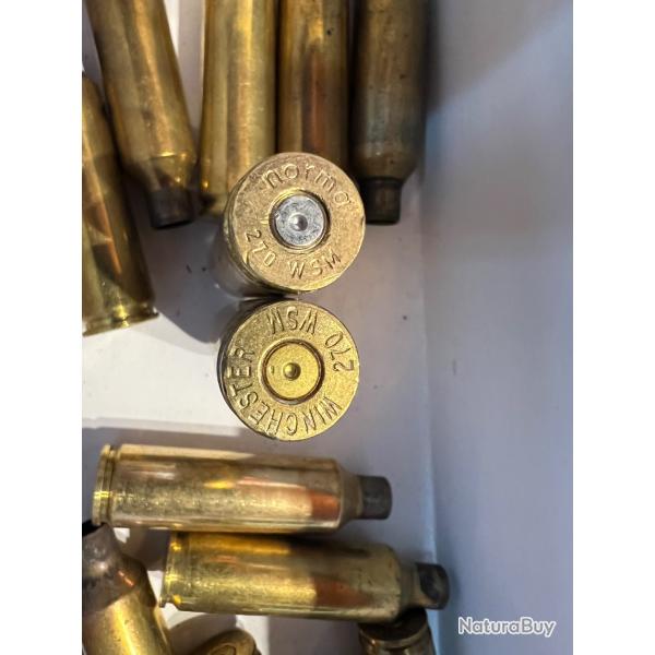 LOT DE 36 ETUIS /DOUILLES CALIBRE 270WSM TIRE UNE SEUL FOIS TOUTE MARQUE MIS A PRIX A 1.00