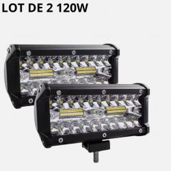 Lot de 2 Barres LED 120W Étanche IP67 Rampe Lumineuse Travail Voiture 4x4 Camion