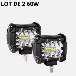 Lot de 2 Barres LED 60W Étanche IP67 Rampe Lumineuse Travail Voiture 4x4 Camion