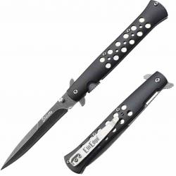 Couteau Stiletto ElitEdge A/O Lame Acier Inox Manche Aluminium Noir Liner Lock EE10A128BK