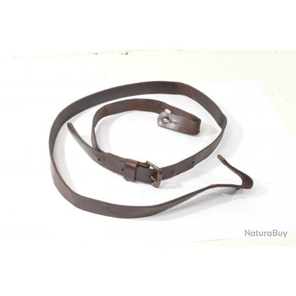 Ancienne bretelle pour fusil ou carabine de chasse, fin 19e - dbut 20e Sicle. Cuir sans bouton