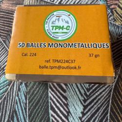 Ogives sans plomb TPM224C37 cal. .224 pour 22-250, 222 Remington