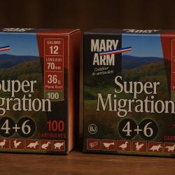 Wahoo lisse ! - Cartouches Cal.12 Mary Arm Super Migration 36g BJ plomb n°4+6 - 200 cartouches