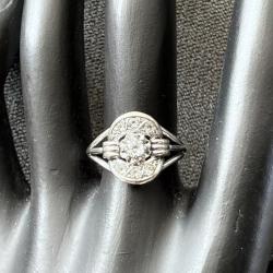 Bague ancienne en or blanc massif 18 carats - diamant - taille 55