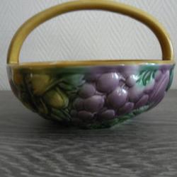 PANIER EN BARBOTINE  DE SARREGUEMINES POUR COUPE A FRUITS OU AUTRES COMME NEUF