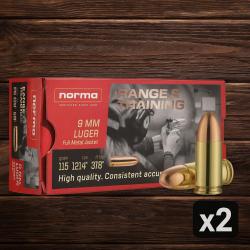 Wahoo Poing/Cat.B ! - Munitions NORMA 9MM LUGER 7.45g 115gr range & training FMJ x2 boites