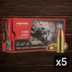 Wahoo Poing/Cat.B ! - Munitions NORMA 9MM LUGER 7.45g 115gr range & training FMJ x5 boites