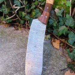 Couteau De Cuisine Style Japonais Lame Acier Damas 256 Couches Manche 3 Bois Fabric Artisanale