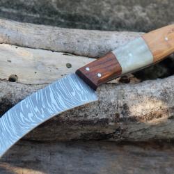 Couteau de Druide Damas Lame 256 Couches Manche Bois & Résine façon Coquillage Fabr Artisanale