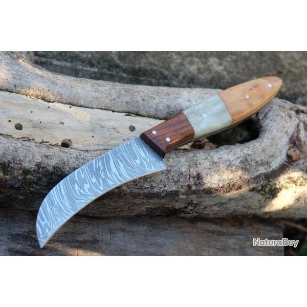Couteau de Druide Damas Lame 256 Couches Manche Bois & Rsine faon Coquillage Fabr Artisanale