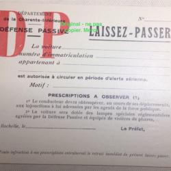 FRANCE 2°GM - CARTE VEHICULE DEFENSE PASSIVE Etat Français 1944 PERIODE OCCUPATION  ( AUTHENTIQUE)