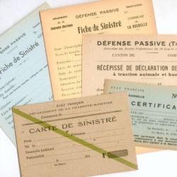 FRANCE - LOT DE 5 CARTES DE LA DEFENSE PASSIVE Etat Français 1944 PERIODE OCCUPATION ( AUTHENTIQUES)